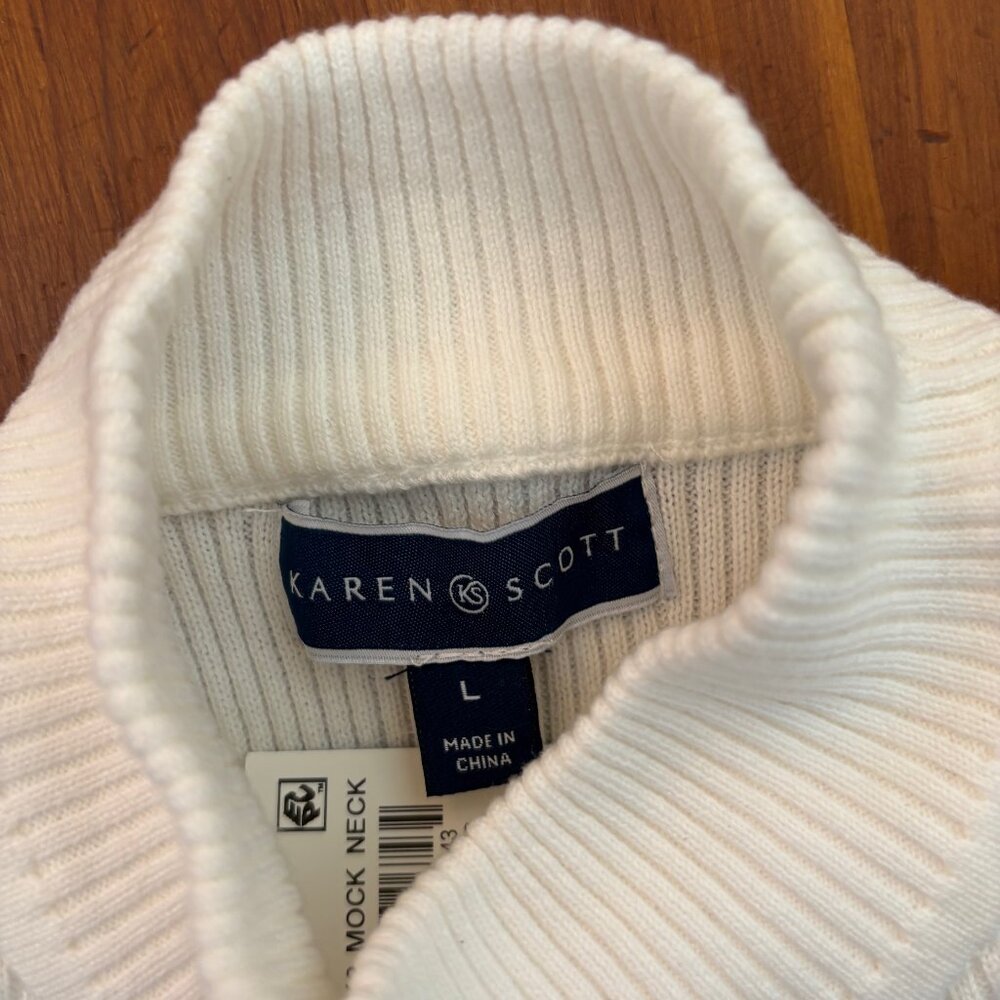 Karen Scott cream colored mock-neck long sleeved shirt, Size Large - Picture 2 of 5